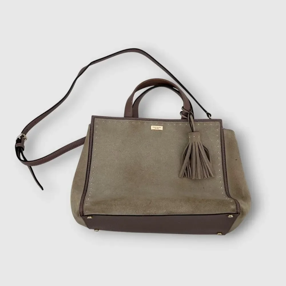 Kate Spade New York Suede & Leather Studded Satchel Tassel Crossbody Bag